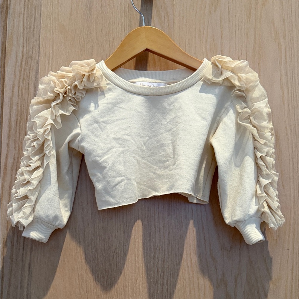 Ruffled Cream Kids Crop Top Sweater